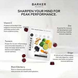 Barker Wellness Immunity Gummies with Vitamin C, Zinc, Elderberry, Turmeric & Ginger for Daily Immune Support | Vegan, Sugar-Free, Lemon-Lime Flavor | Seasonal Wellness Essentials, 60 Count Barker Wellness CoBuy Supplements Australia