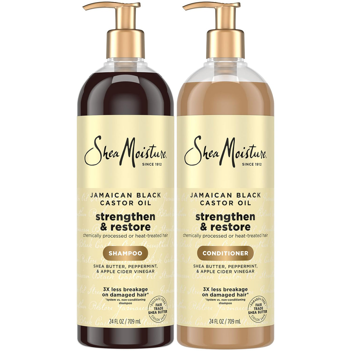 SheaMoisture Shampoo & Conditioner Set, Jamaican Black Castor Oil - Strengthen & Restore Repair Treatment for Dry, Damaged Hair - Wavy, Coily, Kinky & Curly Hair - Shea Butter, Peppermint & ACV