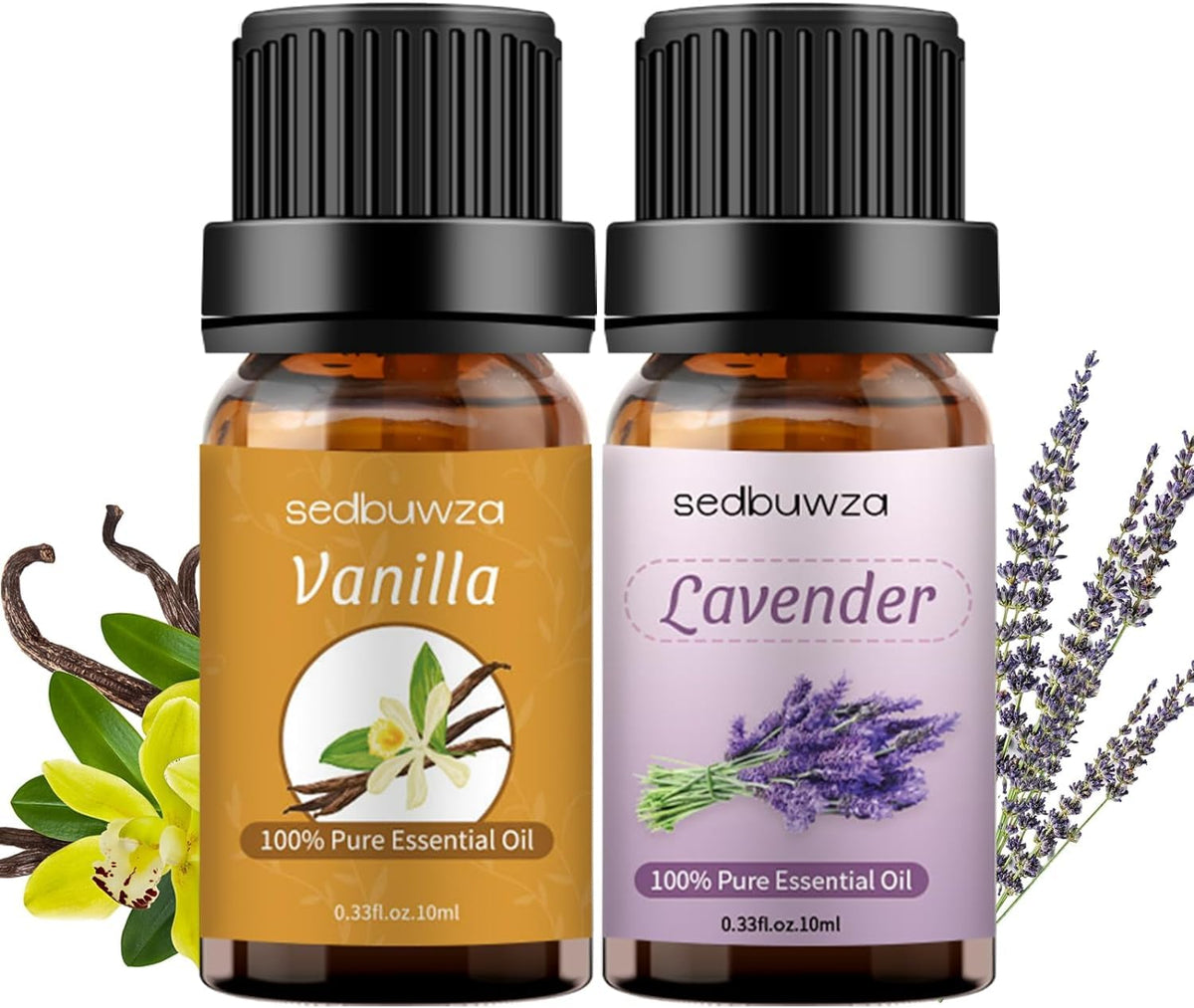 Sedbuwza Vanilla Oil Lavender Essential Oil Gift Set, 100% Pure Organic Fragrance Oil Set for Diffuser