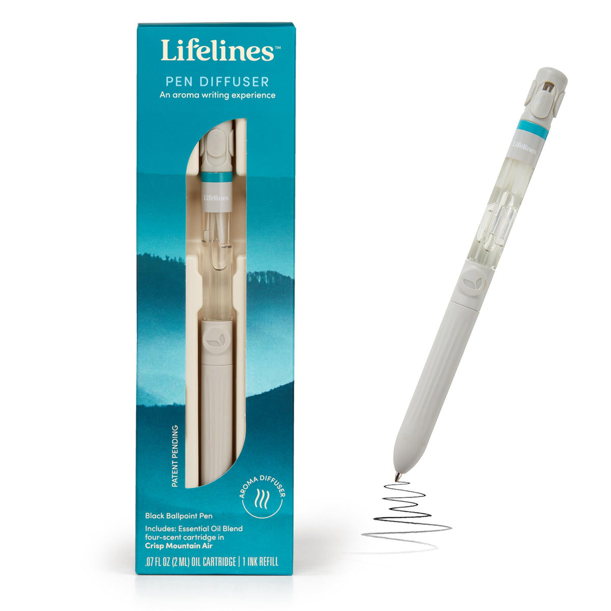 Pen Diffuser in Crisp Mountain Air Essential Oil Blends - Elegant 1.0mm Ballpoint Tip - Black Pen