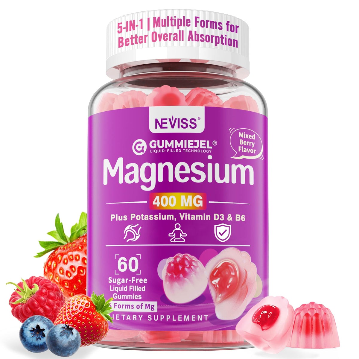 Magnesium Gummies 400mg - 5-in-1 Magnesium Complex for Women & Men: Mag Glycinate, Citrate, Malate, Chloride & Taurate - w/Ashwagandha, D3 & Zinc for Relaxtion