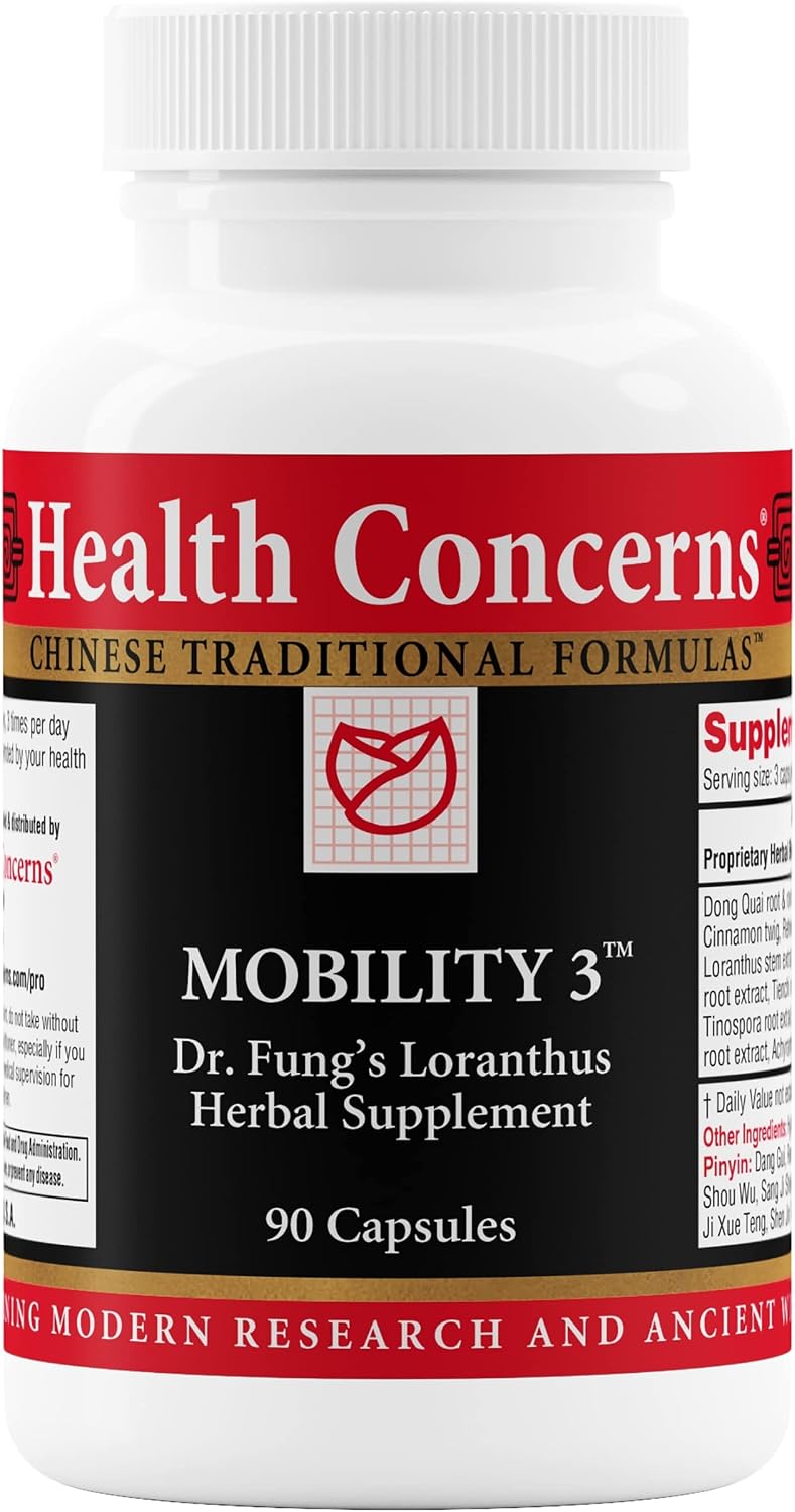 Health Concerns Mobility 3 - Joint & Muscle Support - Herbal Stiffness Supplement for Men & Women - Dong Quai, Ginseng, Fo-Ti, Loranthus & Ginger Formula - Chinese Support - 90 Capsules