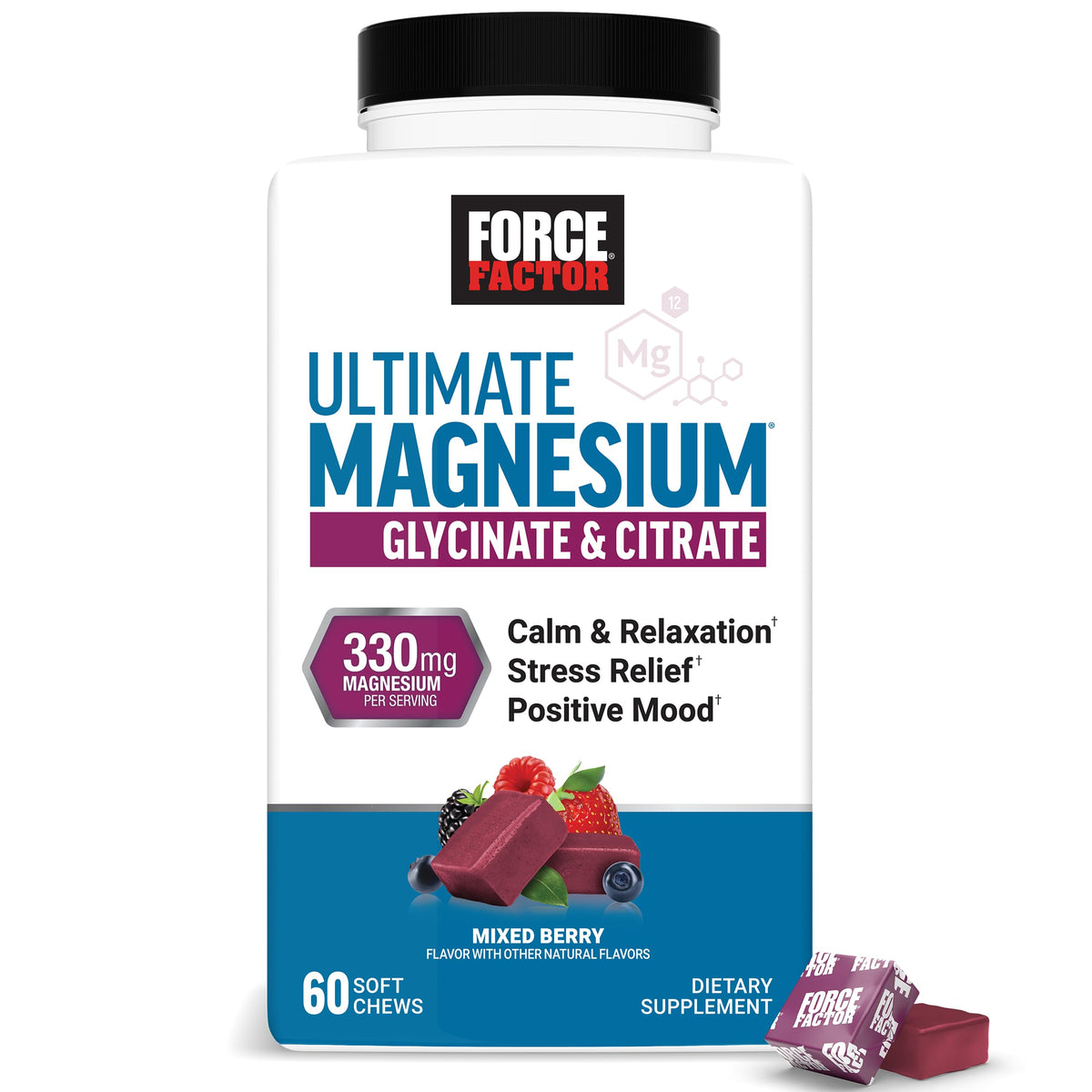 Force Factor Ultimate Magnesium Supplement, 330mg Magnesium Glycinate & Magnesium Citrate, Like Magnesium Gummies, Support Calm, Relaxation