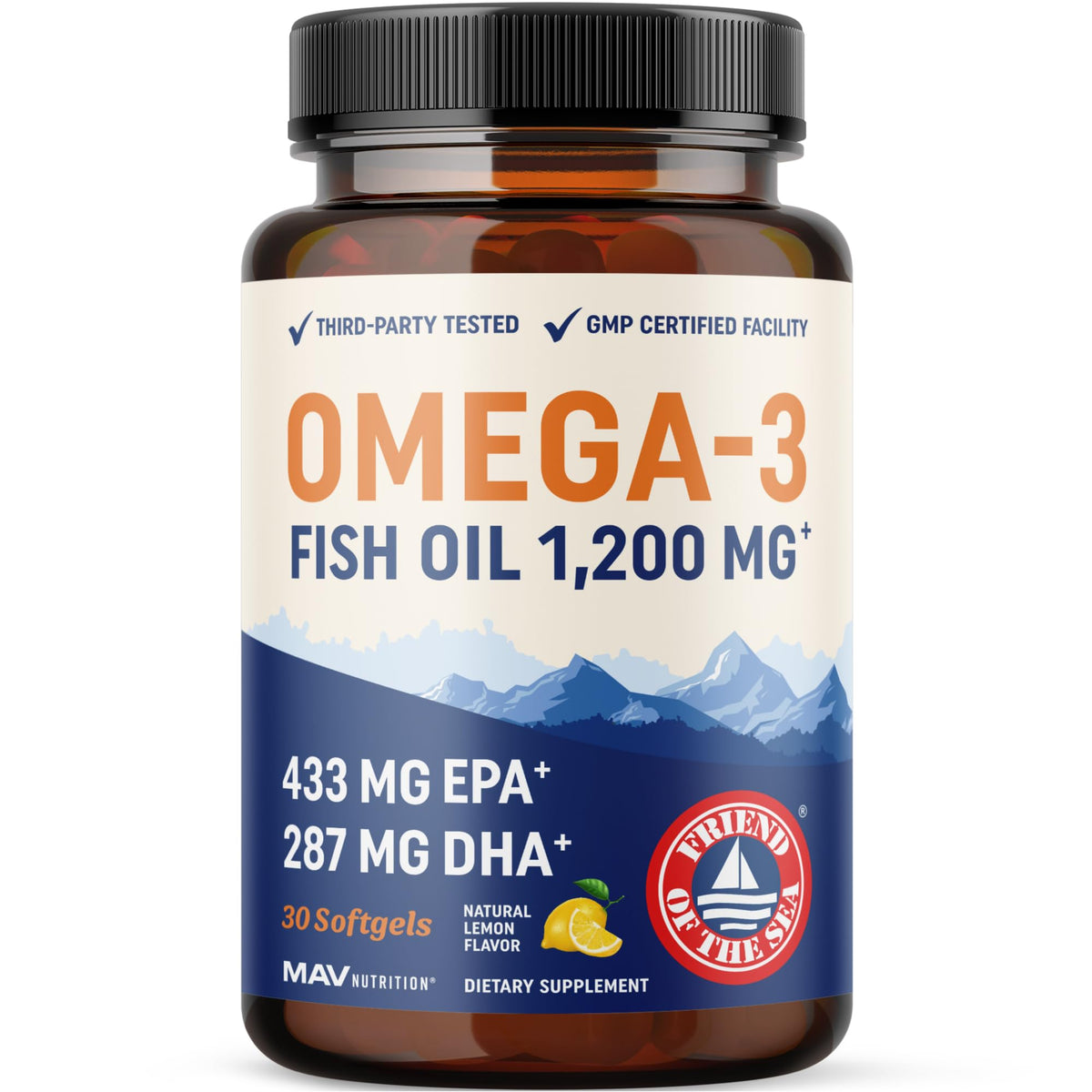 Triple Strength Omega 3 Fish Oil 1200 mg - EPA & DHA - Wild Caught, Sustainably Sourced Omega-3 Fatty Acids - Premium Burpless Fish Oil Supplements