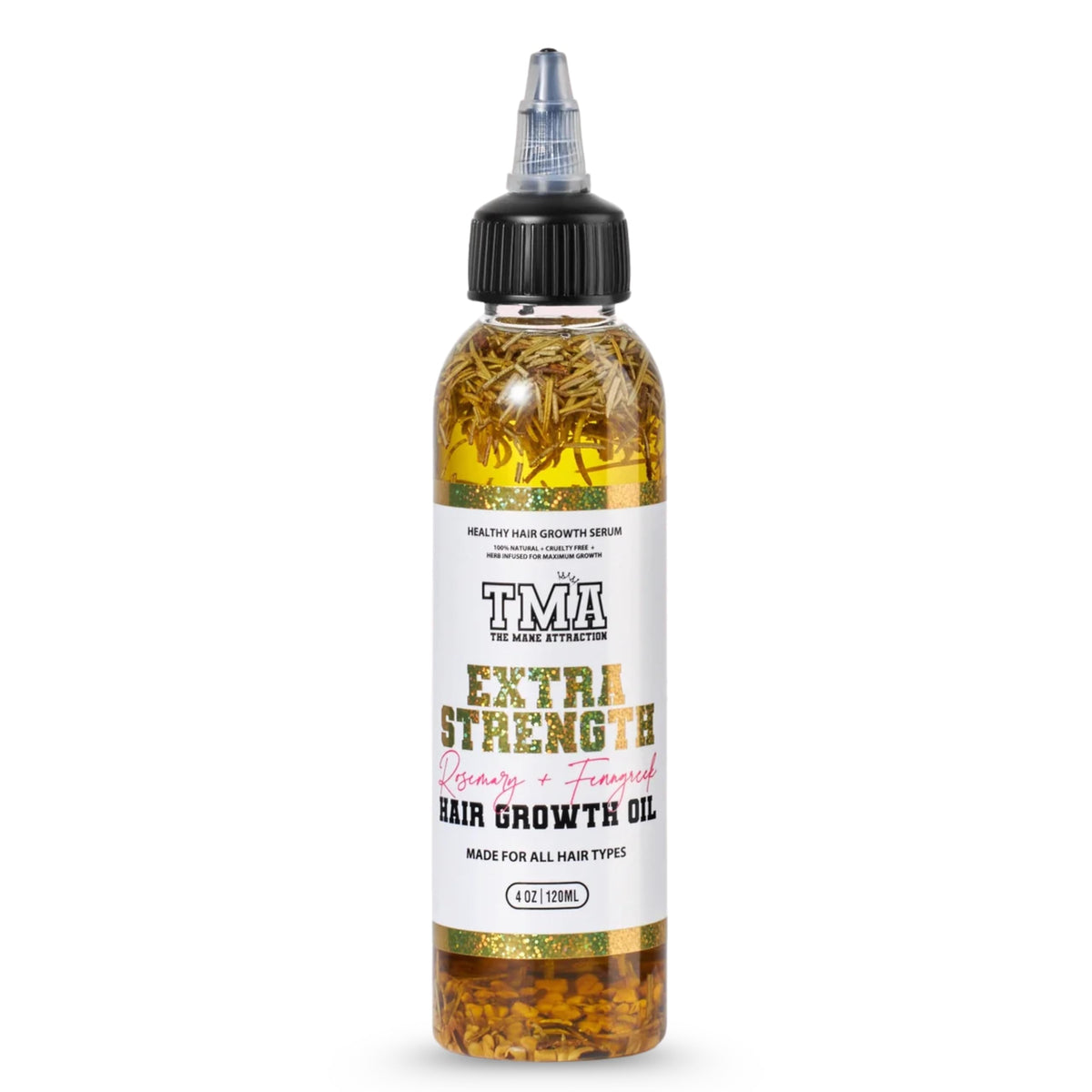 The Mane Attraction Extra-Strength Herbal Hair Growth Oil, Rosemary & Fenugreek Blend, Castor & Vitamin E Infusion, Scalp-Nourishing for All Hair Types, 4 Fl Oz