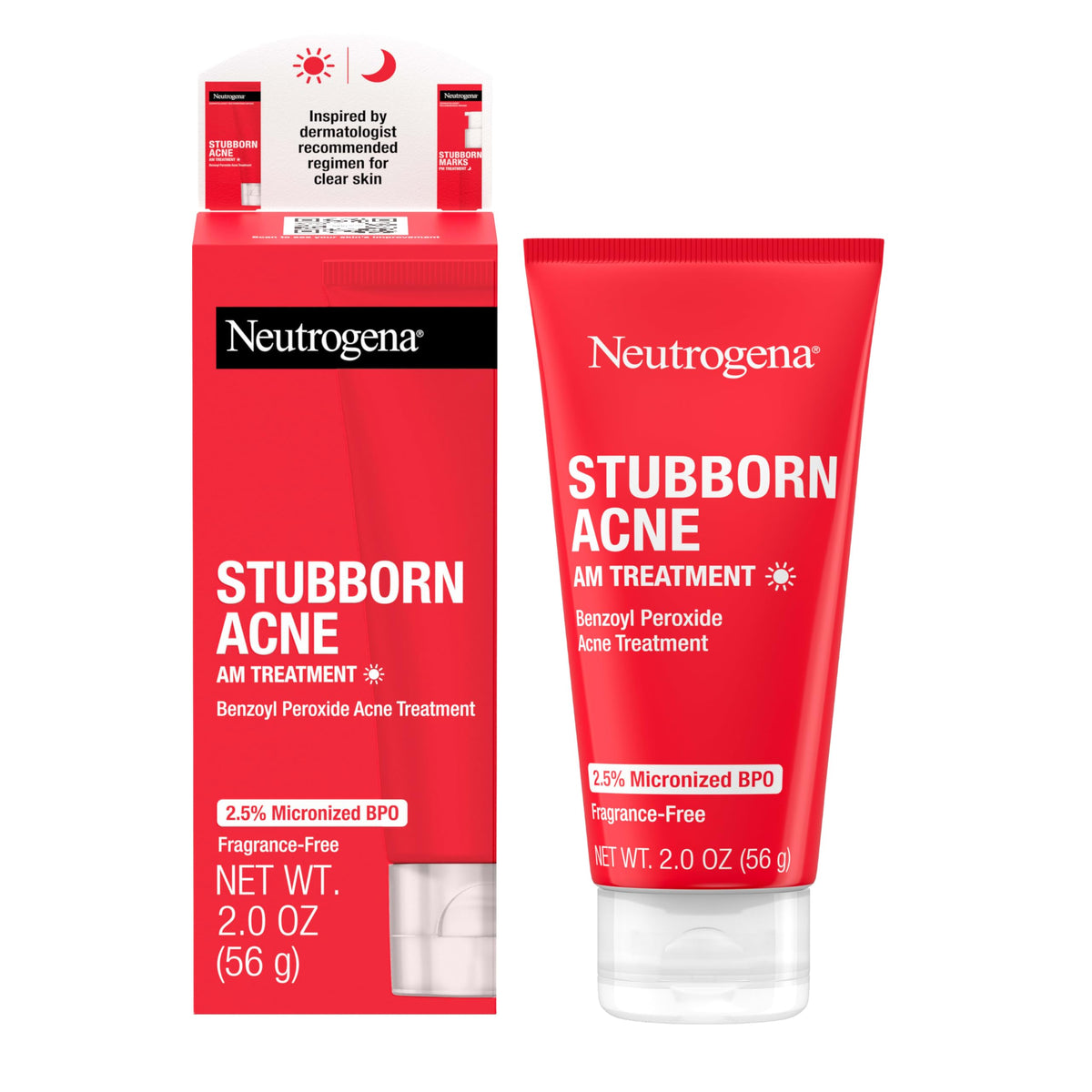 Neutrogena Stubborn Acne AM Face Treatment with 2.5% Micronized Benzoyl Peroxide Acne Medication, Oil-Free Daily Facial Treatment Reduces Size