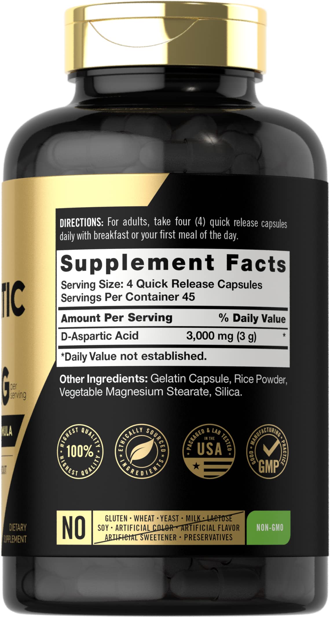 Carlyle D-Aspartic Acid 3000mg - DAA Supplement for Men & Women Athletic Performance 180 Capsules