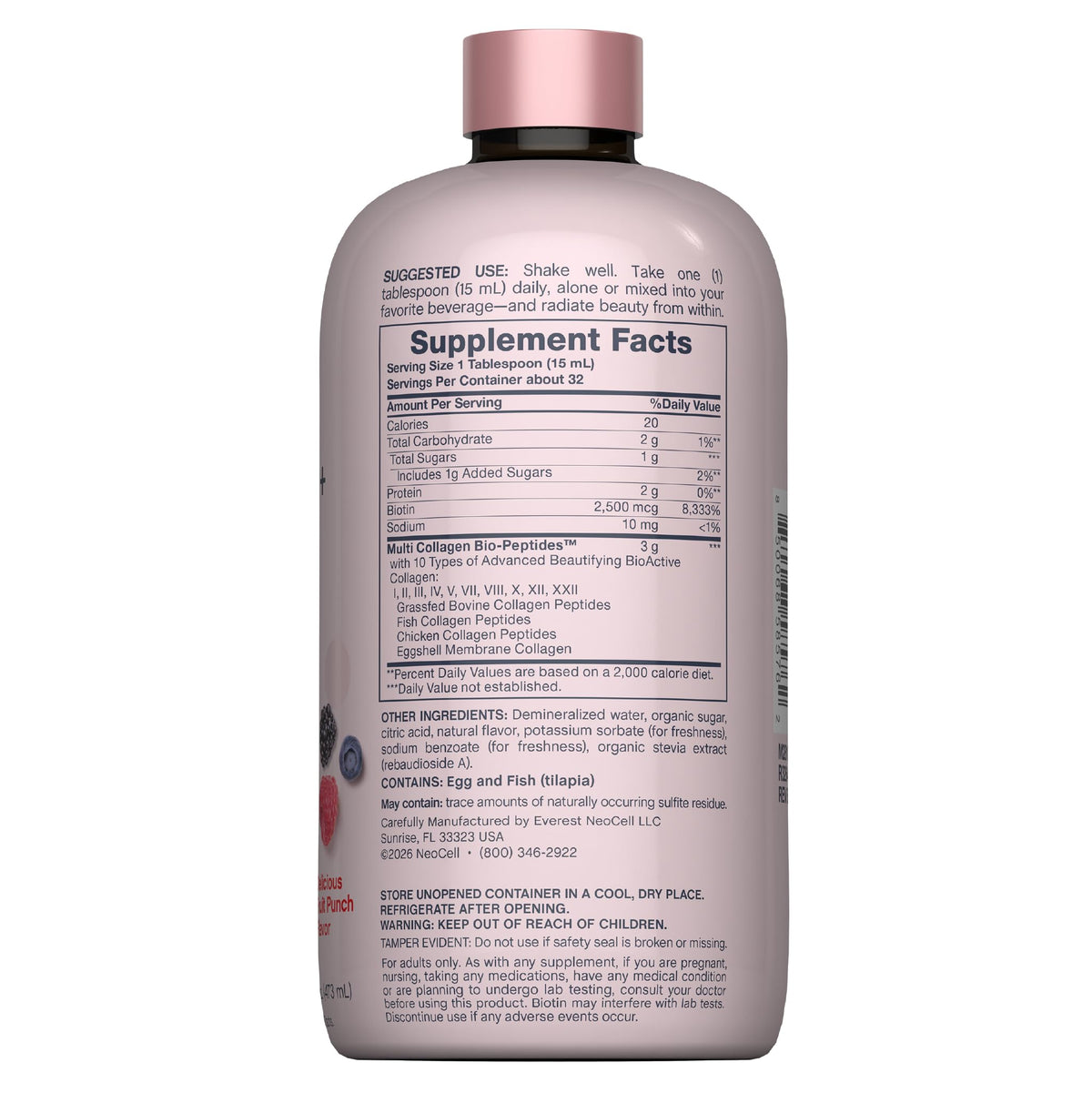 NeoCell Liquid Multi Collagen Peptides - 16 fl oz - with Biotin - Advanced Nourishing Formula - 10 Types of Bio-Peptides