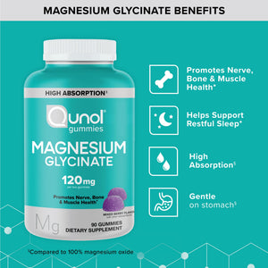 Qunol Magnesium Glycinate Gummies, 120mg of Magnesium Glycinate, High Absorption, Mixed Berry, 90 Count (Pack of 1) QunolBuy Supplements Australia