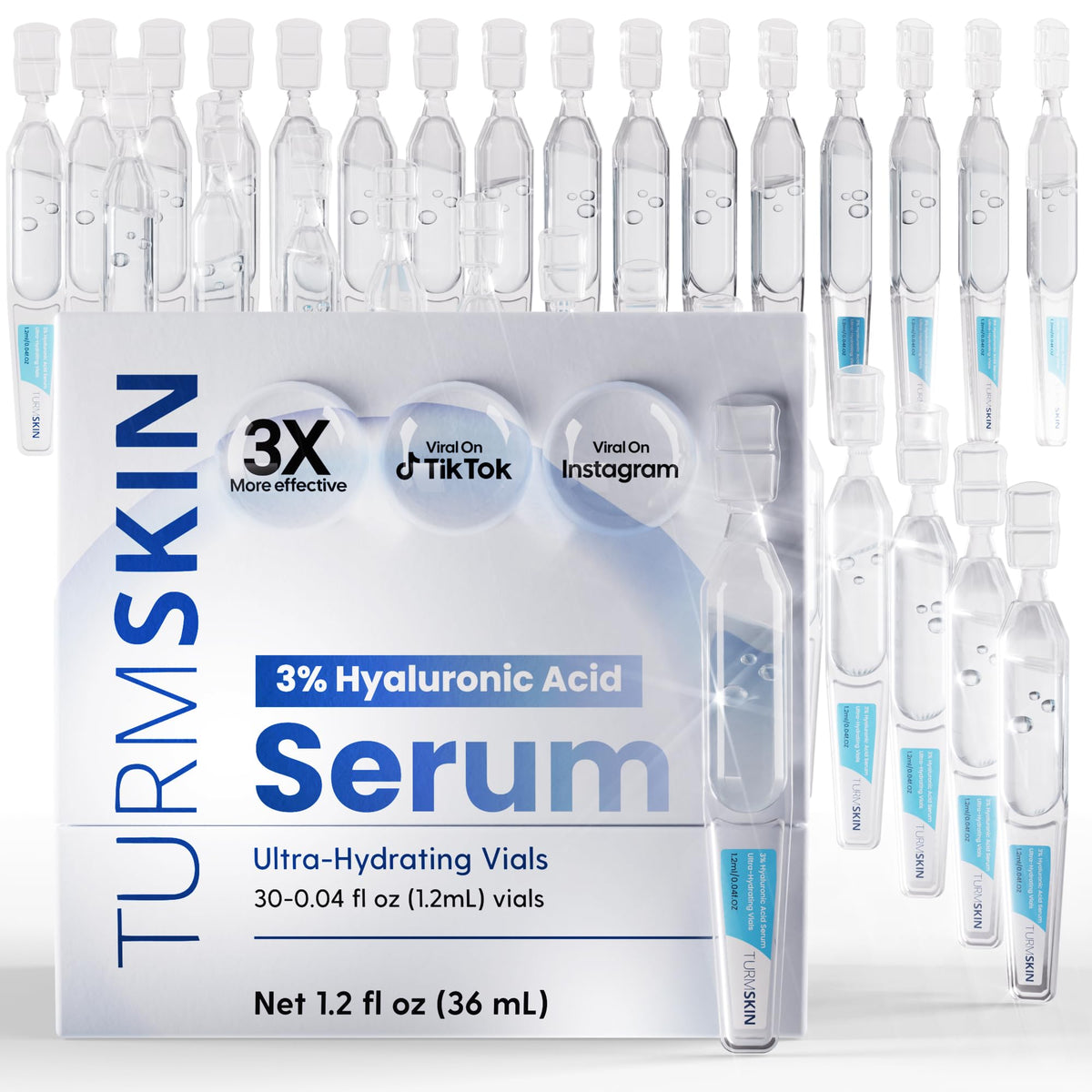 TURMSKIN Hyaluronic Acid Serum Ampoules [ULTRA HYDRATING VIALS] - 3% Hyaluron Booster for Glass Skin & Anti Aging - 24 Hours Hydration