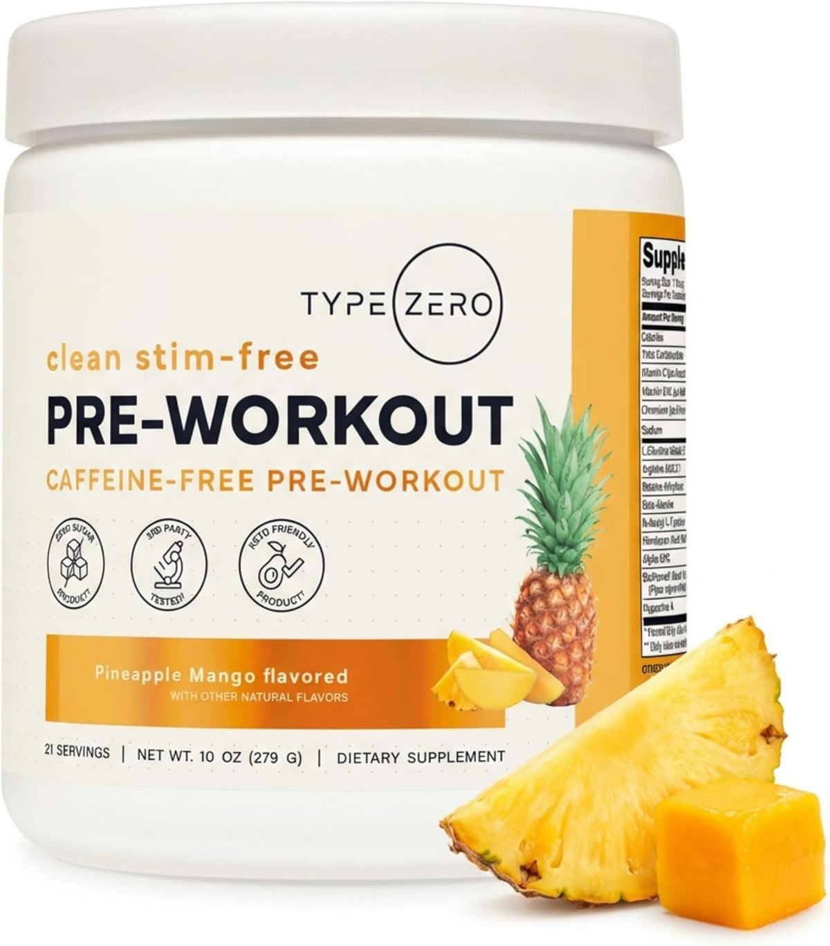 Type Zero Clean Stim Free Pre Workout Powder (Pineapple Mango) 21 Servings - Nitric Oxide Booster with L-Citrulline Malate, Arginine AKG, Beta Alanine, Caffeine & Stimulant Free