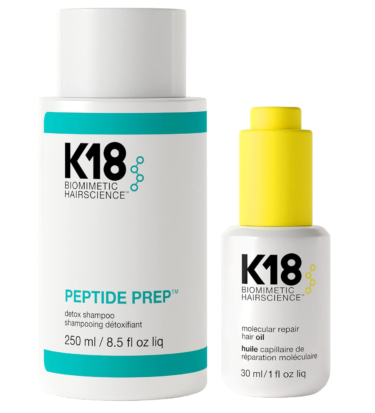 K18 Detox Shampoo & Hair Oil Bundle - Color Safe Detox Clarifying Shampoo (8.5oz) to remove build up, and Weightless Hair Strengthening Oil (30ml)