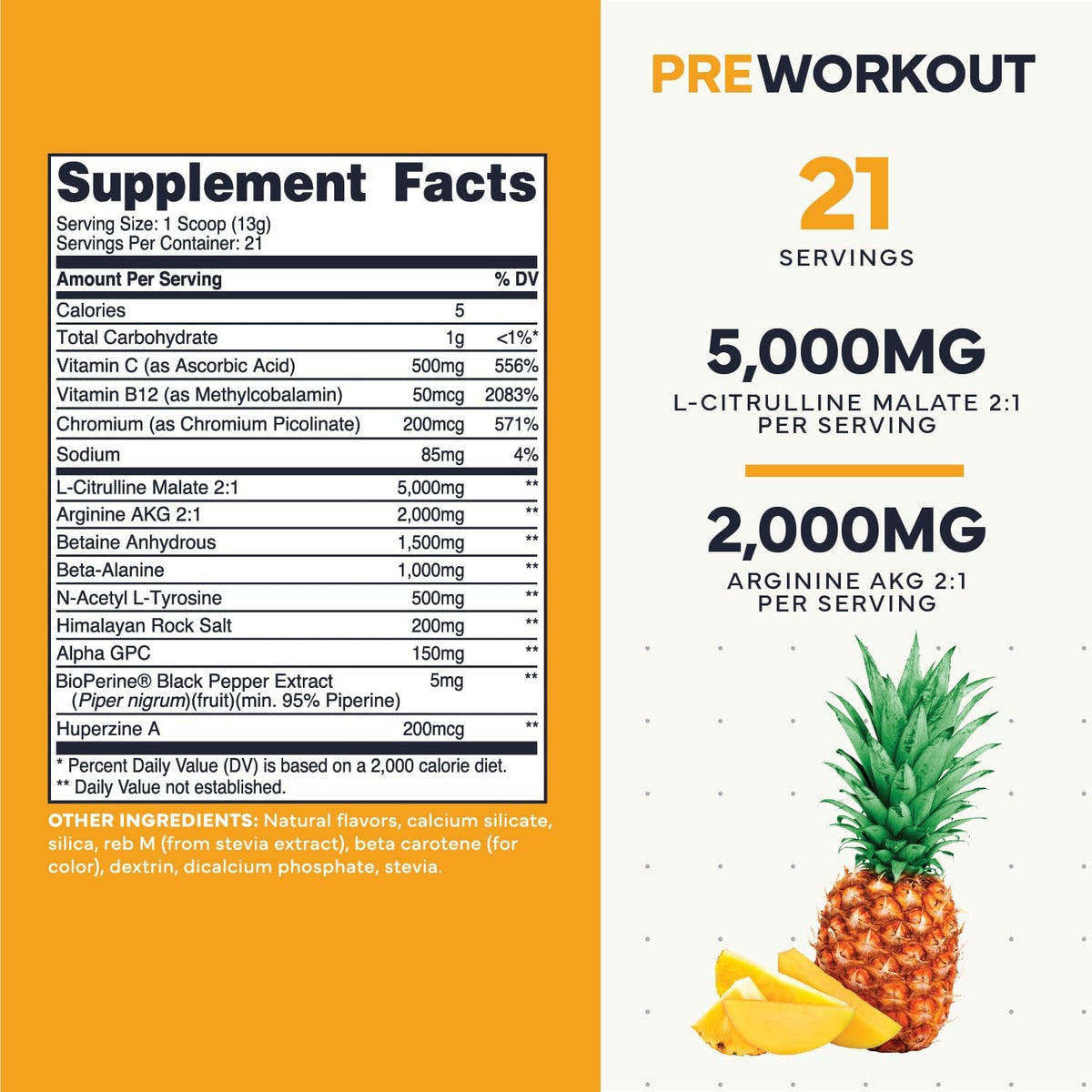 Type Zero Clean Stim Free Pre Workout Powder (Pineapple Mango) 21 Servings - Nitric Oxide Booster with L-Citrulline Malate, Arginine AKG, Beta Alanine, Caffeine & Stimulant Free