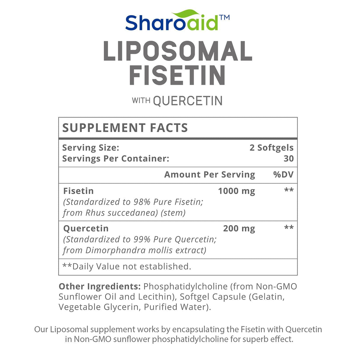 Sharoaid Liposomal Fisetin with Quercetin Supplements 1200 mg per Serving
