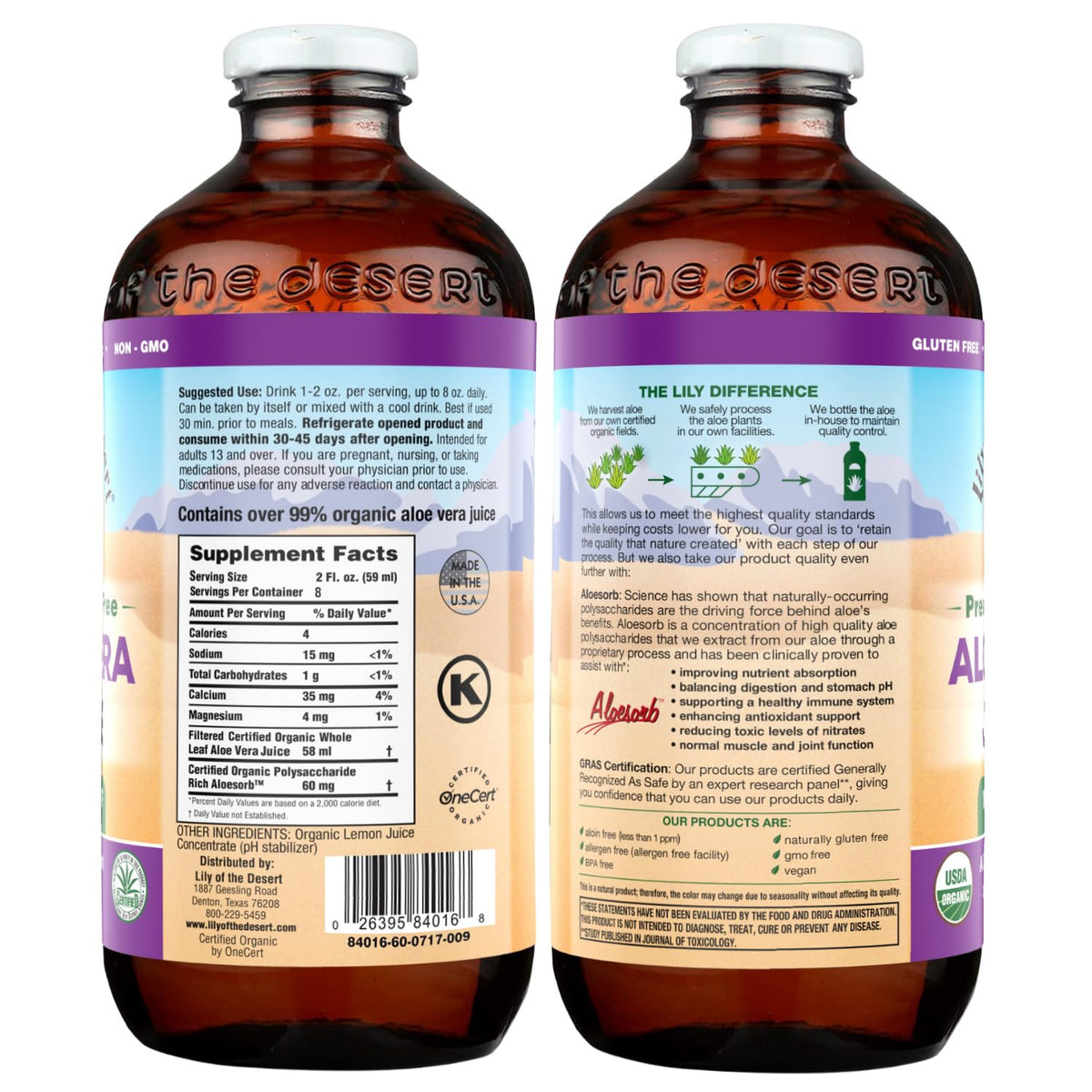 Lily of the Desert Aloe Vera Juice, Whole Leaf Filtered, Organic & Preservative Free - Natural Vitamins, Digestive Enzymes for Gut Health