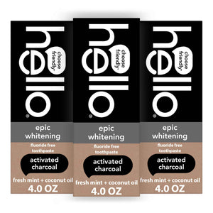 hello Epic Whitening Charcoal Fluoride Free Toothpaste, Activated Charcoal Toothpaste with Coconut Oil, Whitens Teeth Naturally, SLS Free