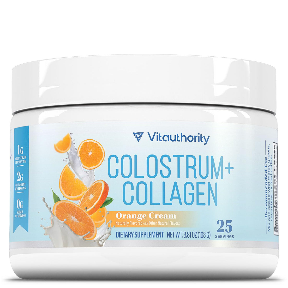 Colostrum Collagen Powder Hydrolyzed Peptide HydroPeach Gut Health Skin & Immune Support - 1g Bovine Colostrum, 2g Collagen Peptides, 20mg Peach Ceramides