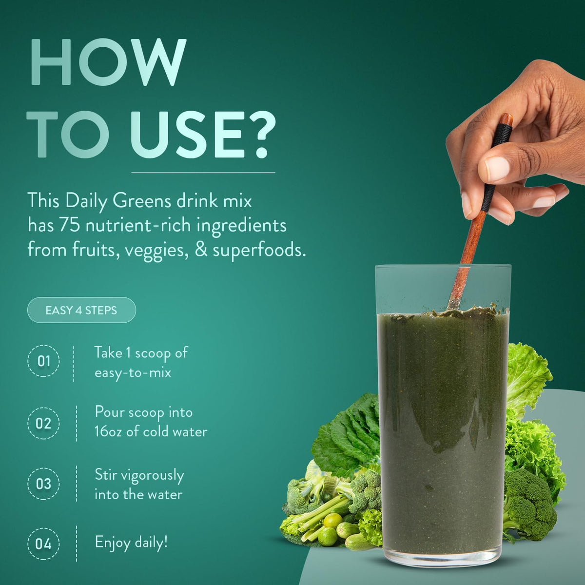 TruBrain Daily Greens: Sustained Brain Nourishment - 75 Plant-Based Ingredients, Superfoods, & Probiotics in Greens Powder - Vegan, Paleo, Keto-Friendly