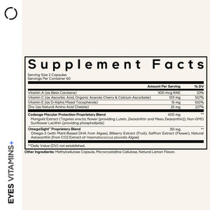 Codeage Eyes Vitamins - AREDS 2 Based Formula Supplement - 2-Month Supply - Vitamins A, C, E, Zinc, Lutein, Astaxanthin, Zeaxanthin, Eyebright, Marigold, Bilberry, Saffron, Omega-3-120 Capsules CodeageBuy Supplements Australia