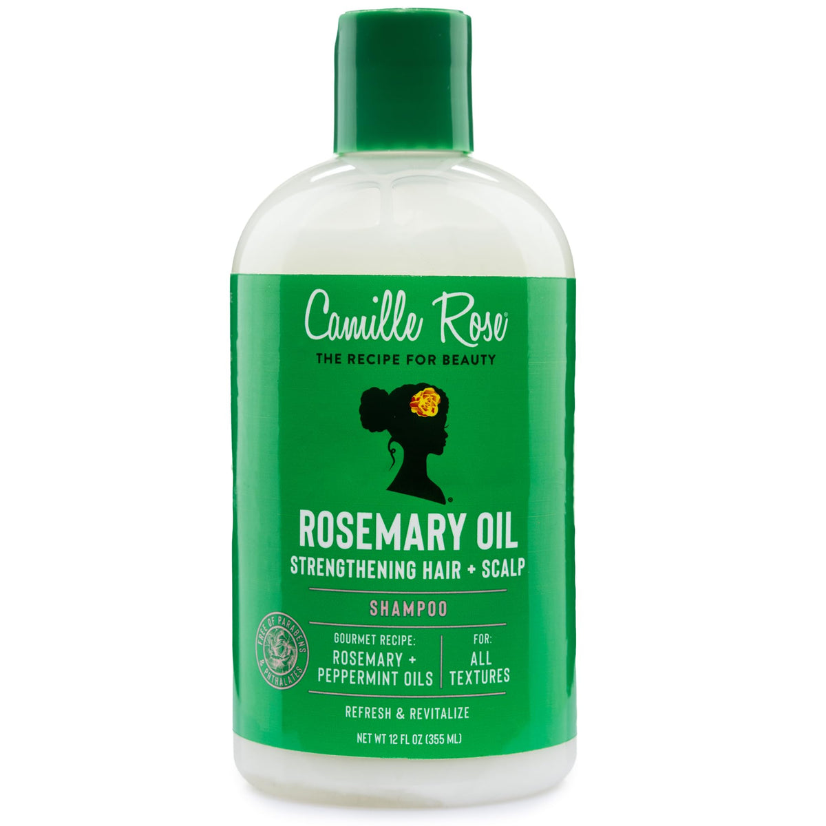 Camille Rose Shampoo, Rosemary Oil Strengthening Hair + Scalp - Helps Remove Build Up from Hair Products, Supports the Look of Thicker, Stronger Growth, 12 Oz