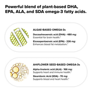 Vegan Omega 3 Supplement- 960mg Omega-3 Fatty Acids, DHA, EPA, SDA, ALA Supplement - Immune Support- 30 Servings, 60 Liquid Capsules ComplementBuy Supplements Australia