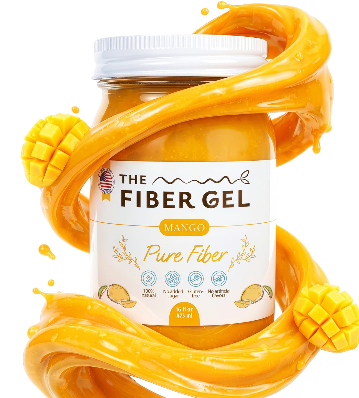 The Fiber Gel High Dietary Fiber Prebiotic Gel Formula - 100% Natural & Clean Label - Plant-Based Psyllium Husk & Inulin Complex - Keto Friendly, Vegan, No Added Sugar - Mango, 16 oz