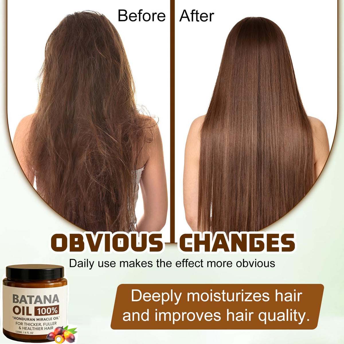 100% Natural Batana Oil for Hair Growth, Moisturizes or Frizz, Enhances Thickness, Split Ends, 4 Fl Oz