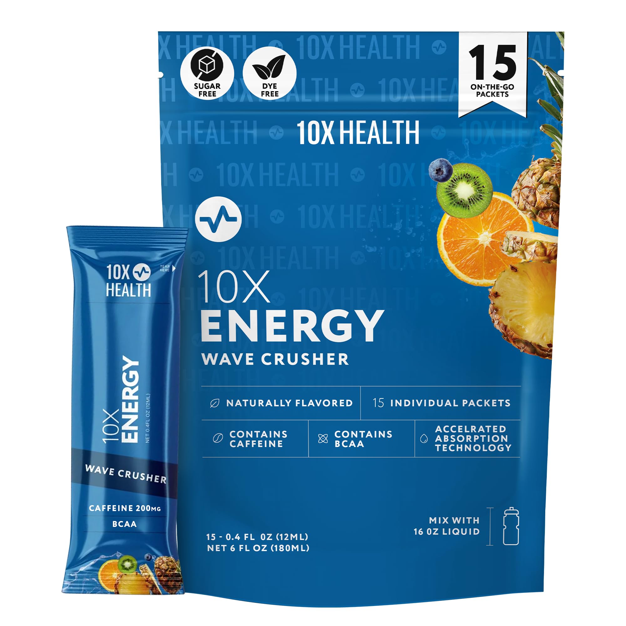 10X Health Electrolyte Drink Mix - Wave Crusher, 15 Sticks - Hydration Packets: Sodium, Magnesium & Potassium Citrate, Wave Crusher, 15 Sticks