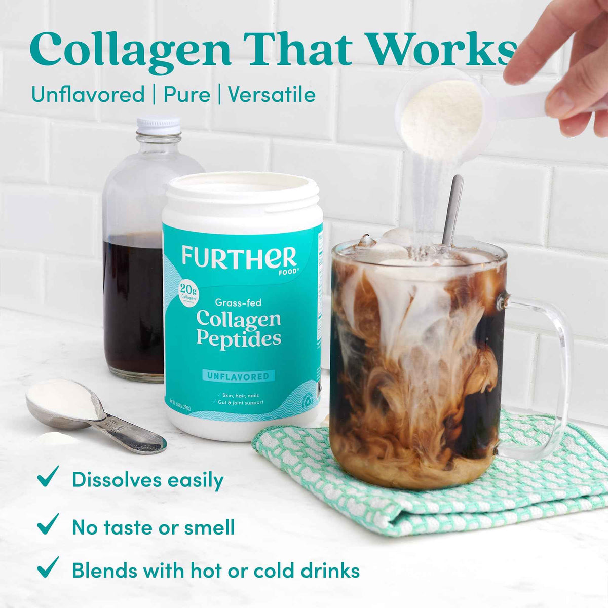 Further Food Unflavored Collagen Peptides Powder - 100% Grass-Fed, Hydrolyzed Type 1 & 3, 20g of Collagen per Serving