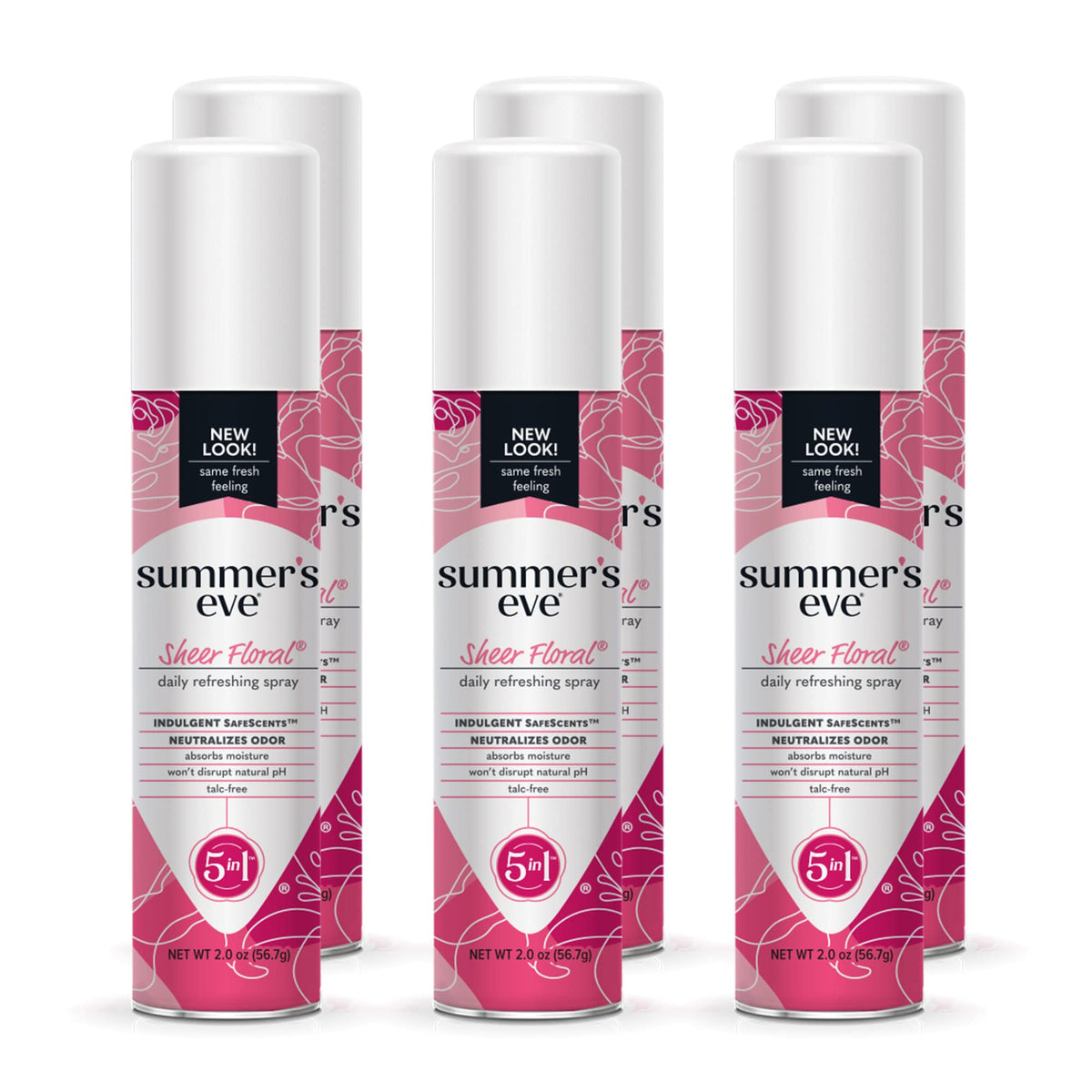 Summer's Eve Freshening Spray | Sheer Floral| 2 oz Size | Pack of 6 | pH Balanced, Dermatologist
