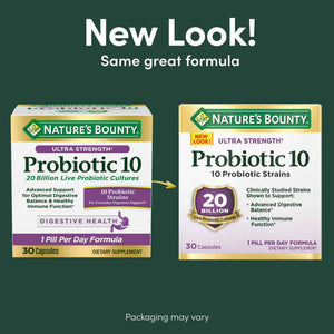 Nature's Bounty Probiotic 10 Daily Probiotic Supplement for Digestive, Immune, and Upper Respiratory Support, Ultra Strength, 30 Capsules 1 Pack