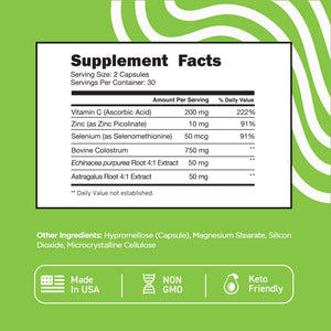 Vital Vitamins Colostrum Supplement - Vitamin C, Zinc, & Selenium - from First Milking - Standardized to Contain 10% IgG Immunoglobulins - Grass-Fed American Cows - 60 Capsules Vital VitaminsBuy Supplements Australia