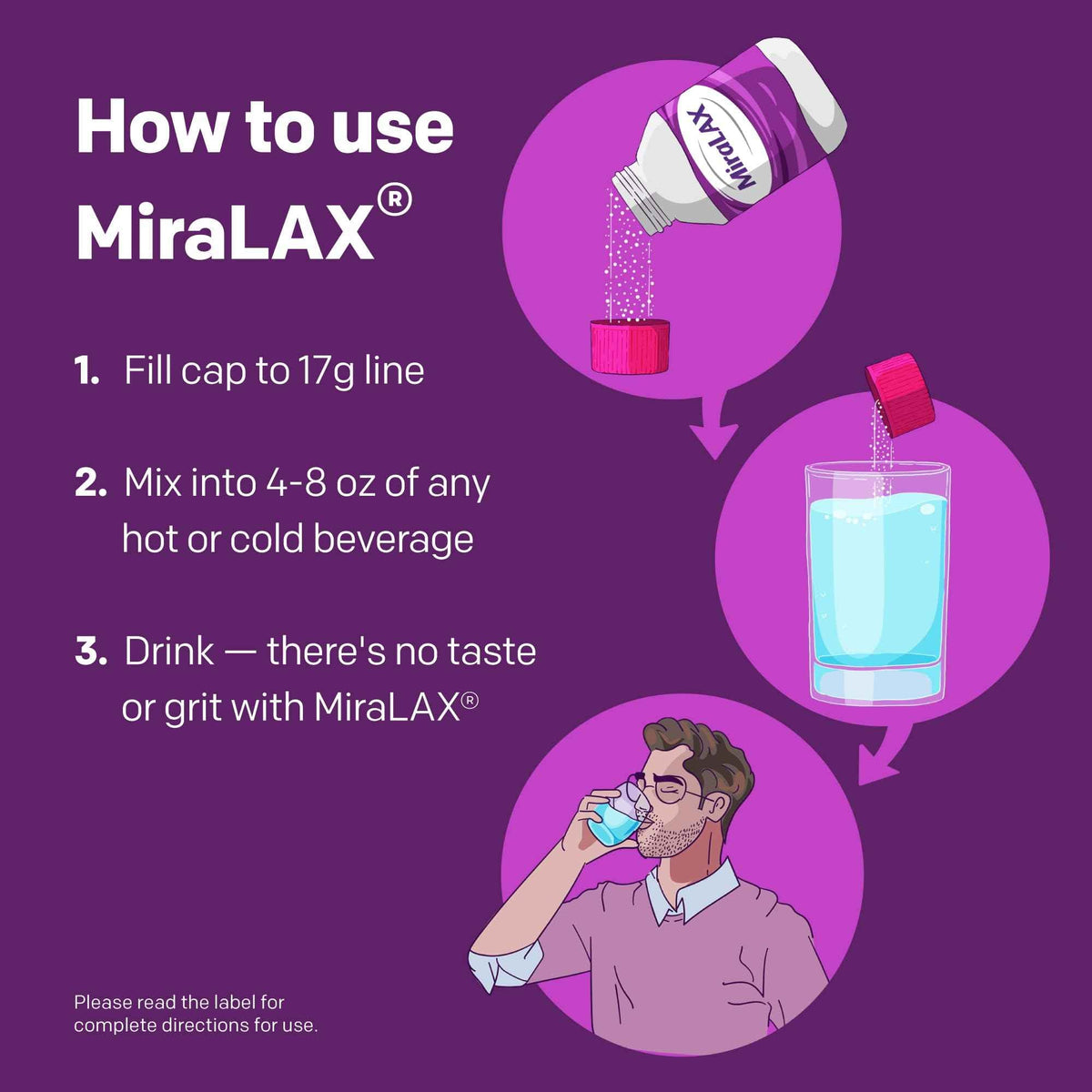MiraLAX Laxative Powder, Gentle Constipation Relief, PEG 3350, Physician Recommended, No Harsh Side Effects, 14 Dose