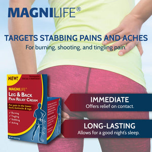 MagniLife Leg & Back Pain Relief Cream (4 oz), Topical Support for Leg Pain & Lower Back Discomfort, Fast Absorbing, No Residue, Mild Scent, Massage-in Formula MagniLifeBuy Supplements Australia