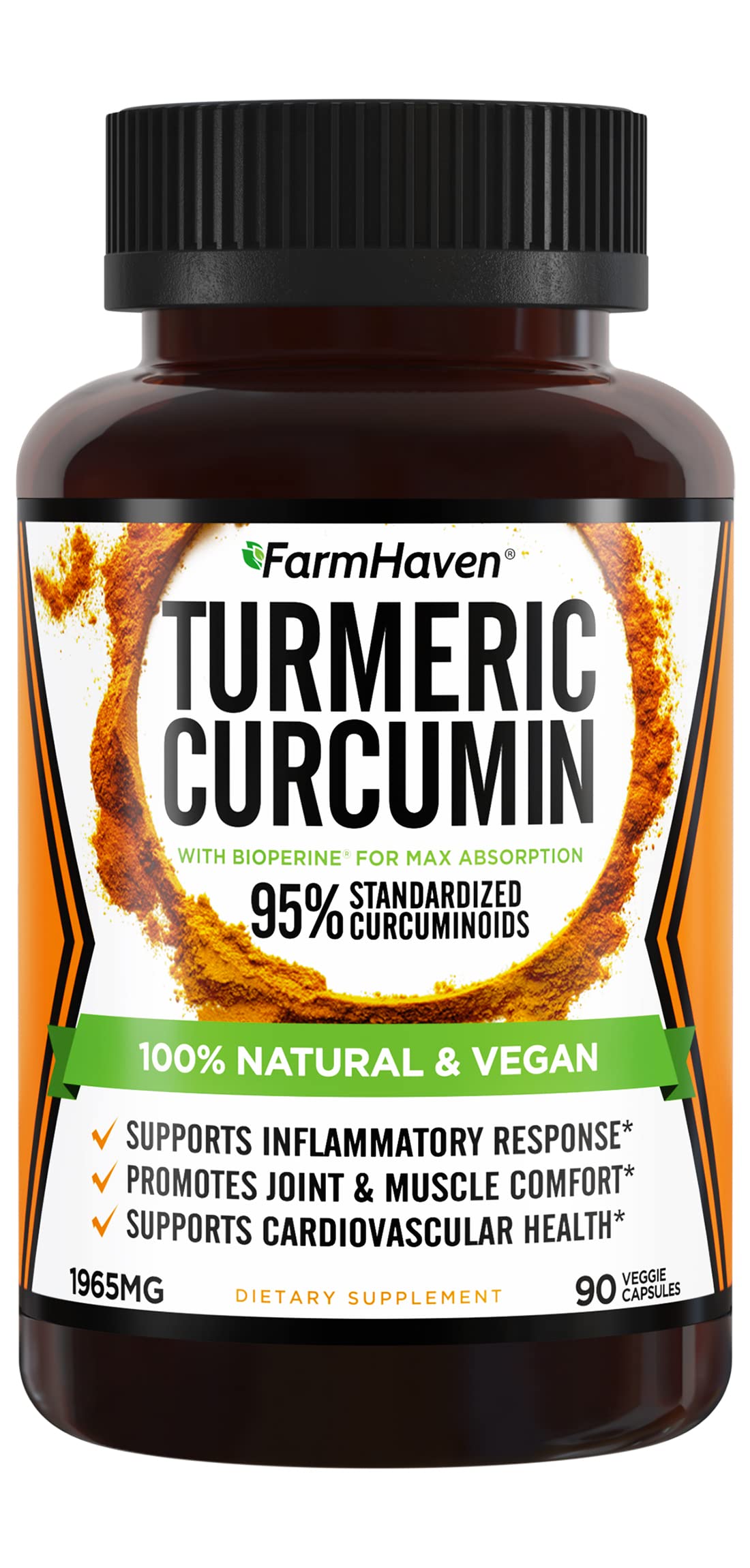 Turmeric Curcumin with BioPerine Black Pepper & 95% Curcuminoids, 1965mg, Maximum Absorption for Joint Support, Non-GMO Turmeric Capsules