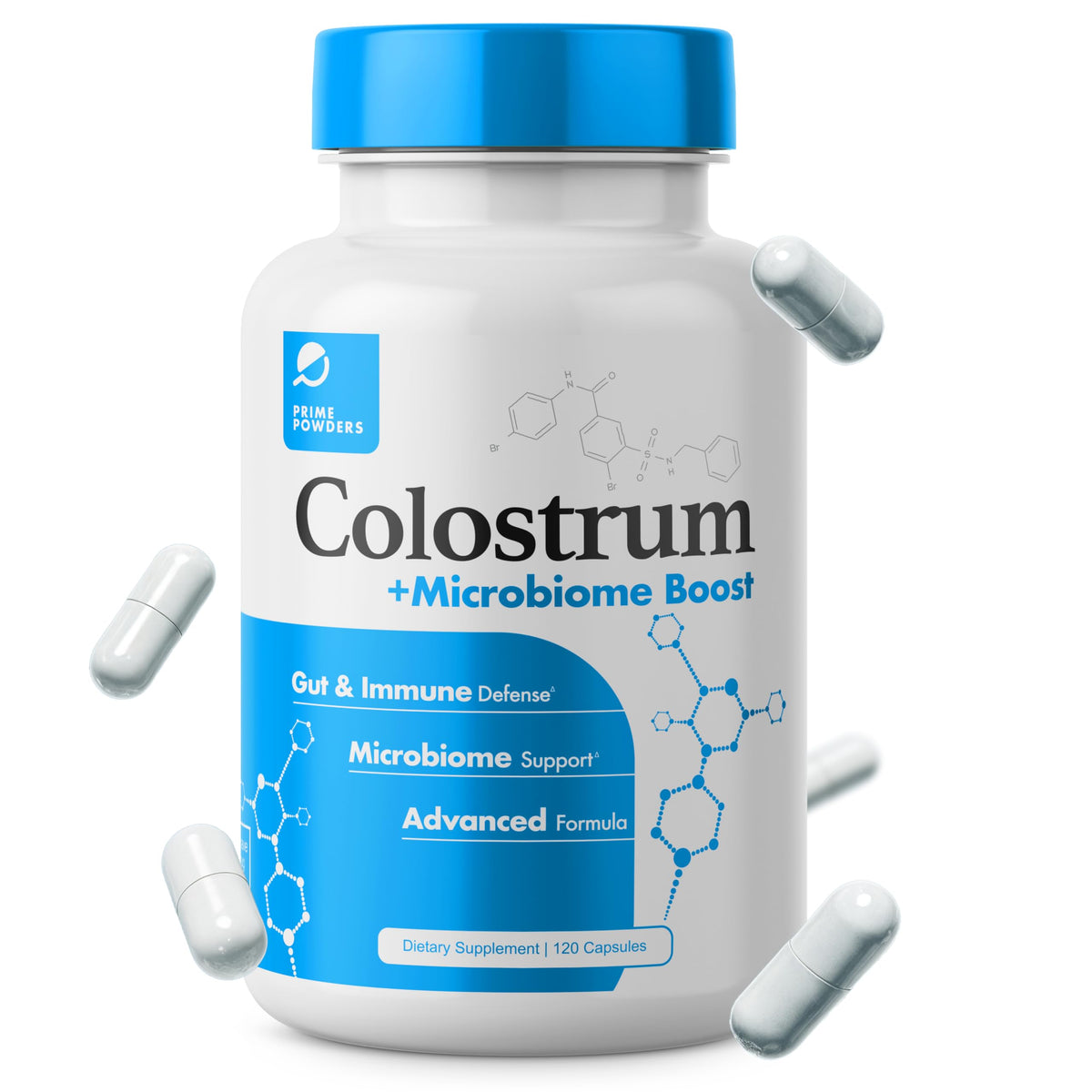 Prime Powders Colostrum Capsules - Grass-Fed Bovine Colostrum with Akkermansia Probiotic 1B AFU - Microbiome & Gut Support