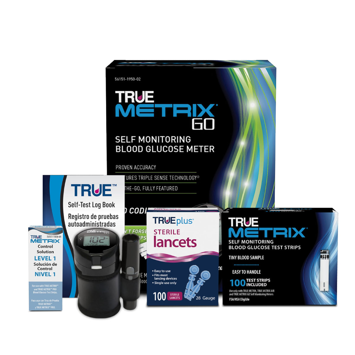TRUE METRIX Meter Kit, Glucose Monitor, Supplies, Log Book, Solution - Includes Blood Glucose Meter, Case, 100 Test Strips, 100 Lancets, Lancing Device, Control Solution, Log Book