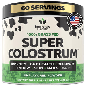Immerge Health Super Colostrum Powder (60 Servings) – Premium Bovine Colostrum Supplement for Gut Health, Bloating & Immune Support – High IgG, 100% Grass Fed First Milking, Unflavored, Made in USA ImmergeHealth.comBuy Supplements Australia