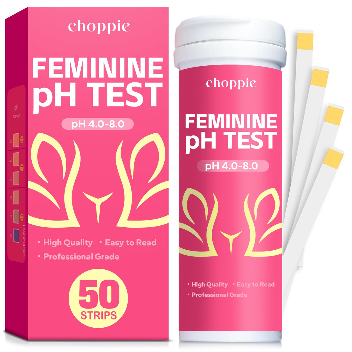 Choppie Vaginal Health pH Test Strips (50 Strips), pH Balance Test Strips for Women, Vaginal pH Test Strips