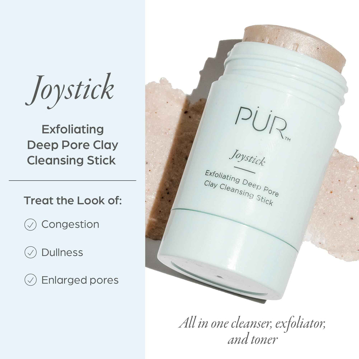 PÜR MINERALS Face Clay Mask Stick - Exfoliating Deep Cleanser Joystick Clay Mask for Pores & Blackheads - Facial Cleanser Skincare with Moroccan Clay