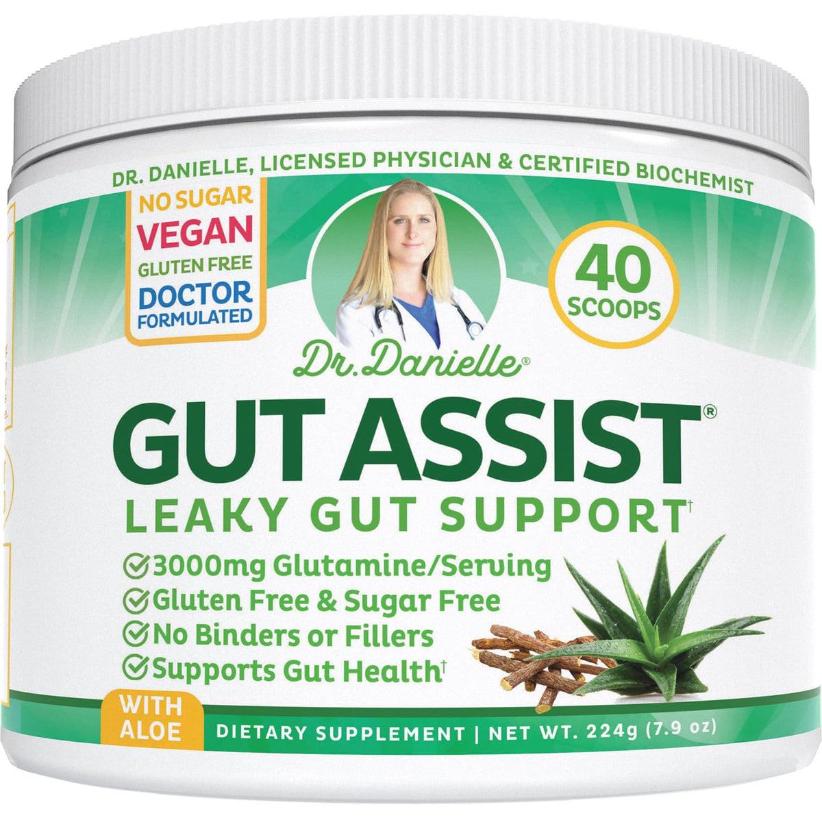 Leaky Gut Support Powder - L-Glutamine Gut Lining Digestive Drink Mix - Gluten-Free Doctor Crafted Botanical Formula - Gut Assist by Dr. Danielle