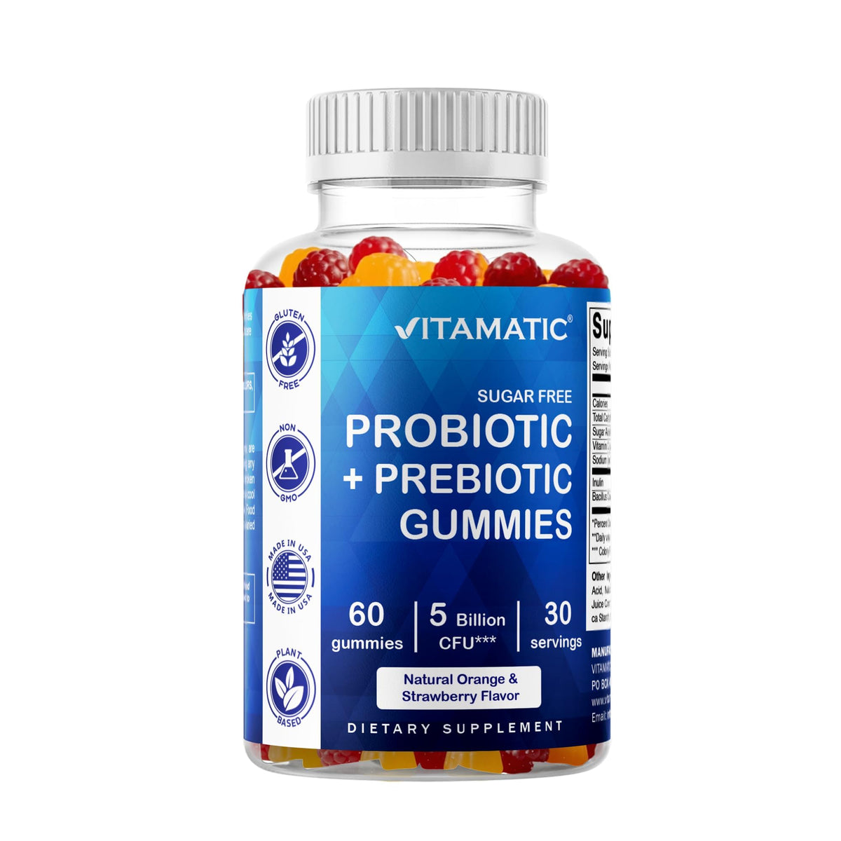 Vitamatic Probiotic Sugar Free Gummies for Men and Women - 5 Billion CFUs Digestive, Immune & Gut Health Support - Gluten Free