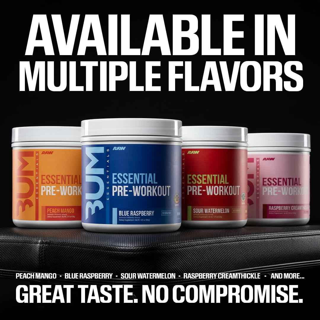 RAW Nutrition - Essential Pre - Chris Bumstead Pre Workout Formula, Sports Nutrition Pre-Workout Powders | Men & Womens Drink, Energy Powder for Working Out (Blue Raspberry)