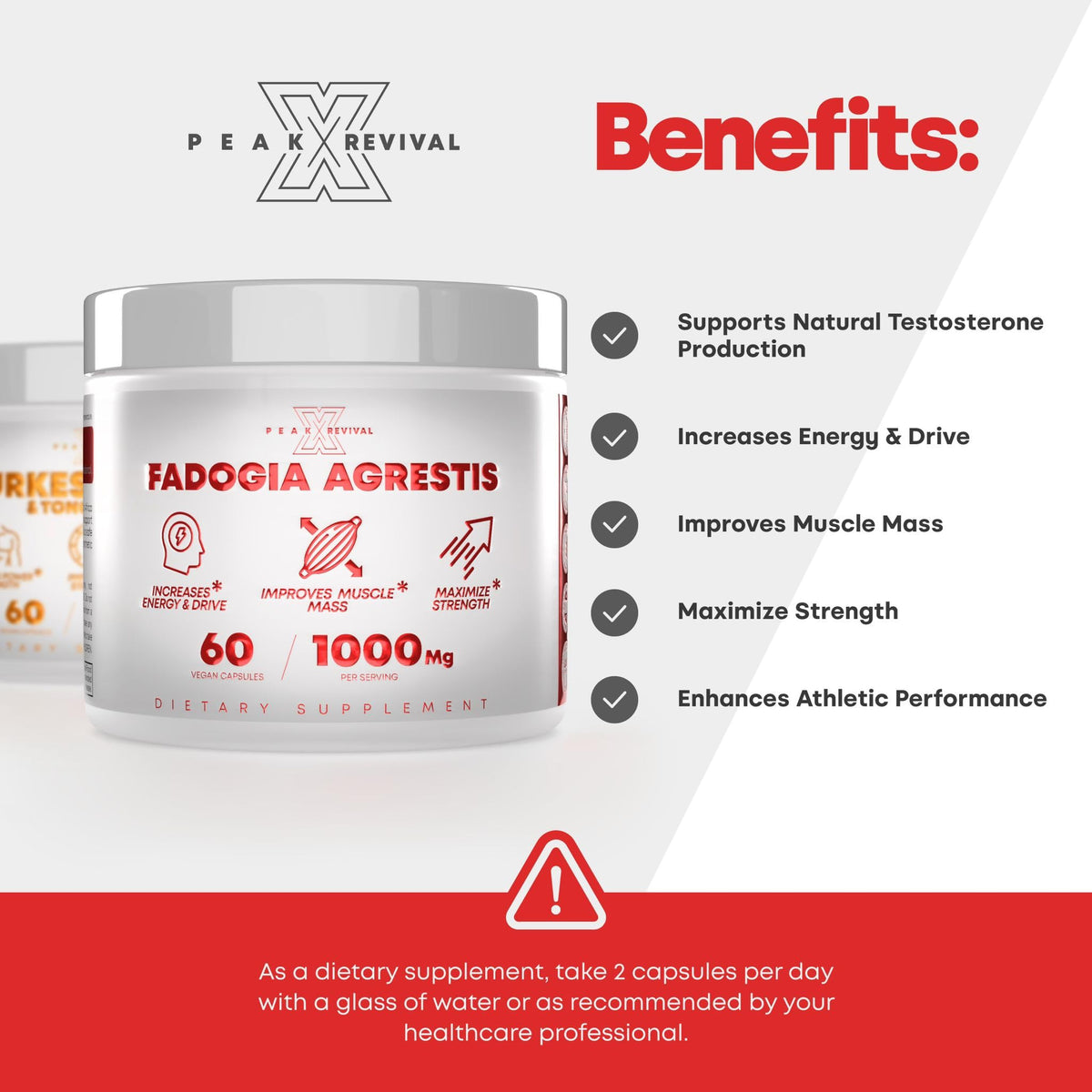Testosterone Booster for Men - Fadogia Agrestis 1000mg - Energy, Muscle Growth & Natural Testosterone Support Supplement (60 Capsules)