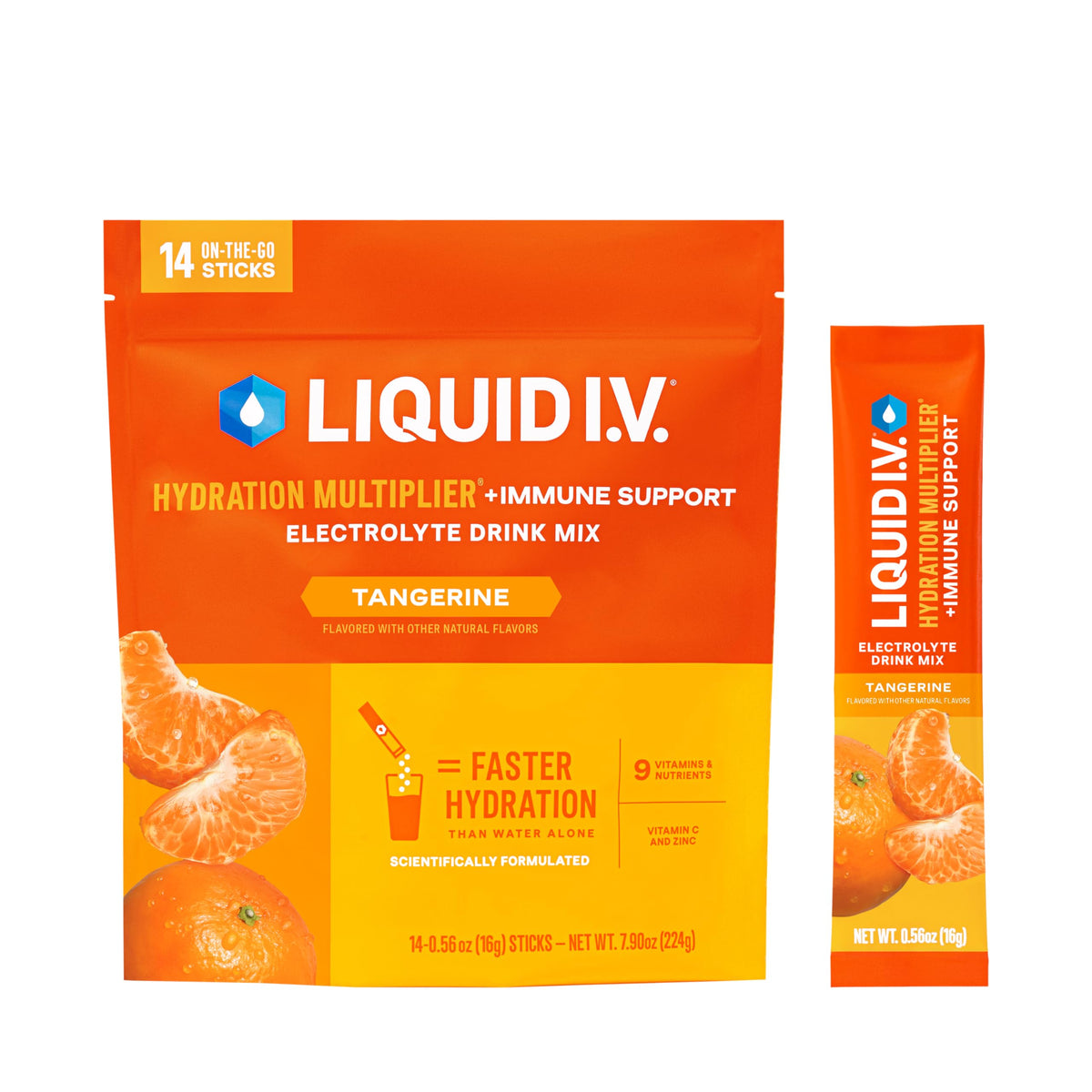 Liquid I.V. Hydration Multiplier +Immune Support - Tangerine - Electrolyte Powder Drink Mix - 1 Pack (14 Servings)