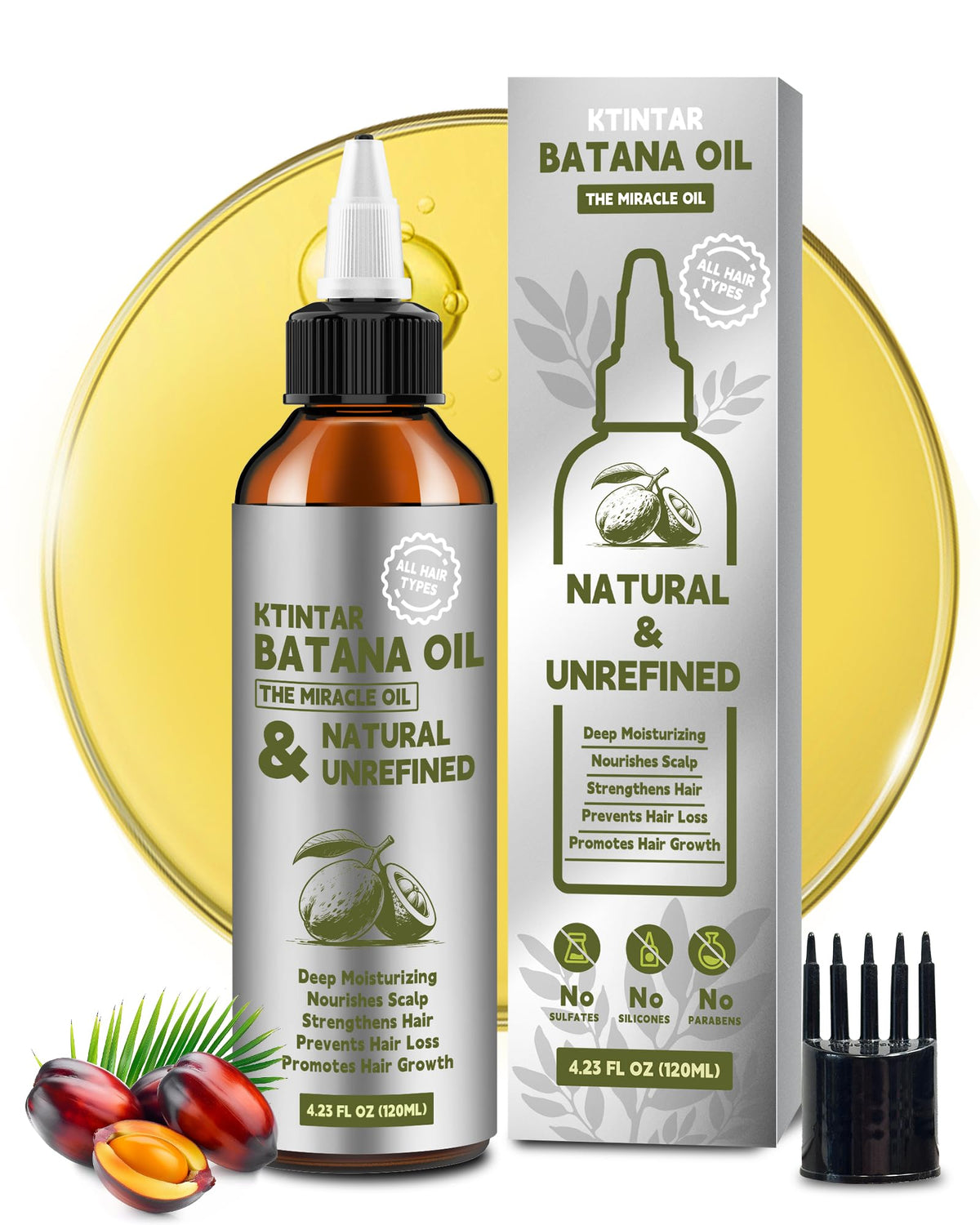 Ktintar 100% Natural Raw Batana Oil for Hair Growth, Dr Sebi Hair Growth Oil From Honduras, Thicker & Stronger Hair - 4.23 Fl Oz