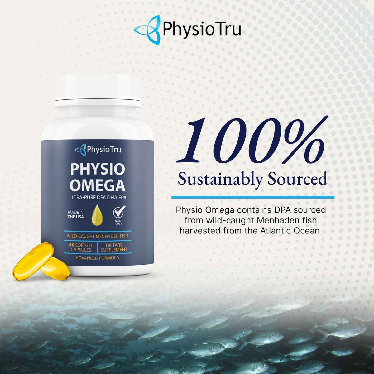 Physio Omega 2400mg Fish Oil with Omega 3 Fatty Acid Supplement - Vascular & Cognitive Supplements for Adults - Non-GMO, Burpless, Light Citrus Flavor