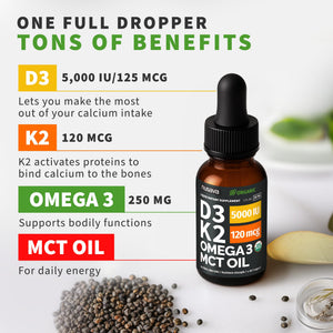(2 Pack) Organic Vitamin D3 K2 Drops with MCT Oil Omega 3, 5000 IU, Maximum Strength Vitamin D Liquid, No Fillers, Non-GMO Liquid D3 for Faster Absorption and Immune Support (Unflavored, 2 Fl Oz) NUSAVABuy Supplements Australia