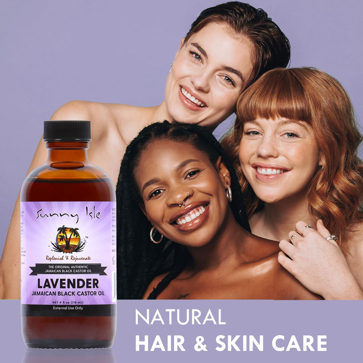 Sunny Isle Lavender Jamaican Black Castor Oil - Moisturizing Hair & Skin Treatment - 4 fl oz