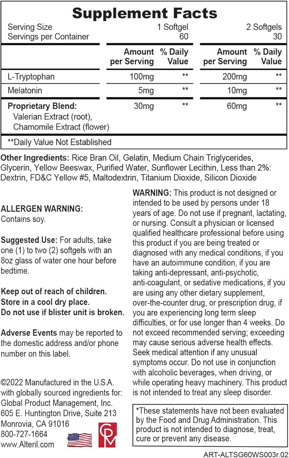 Alteril Natural Sleep Aid Soft Gel 60ct